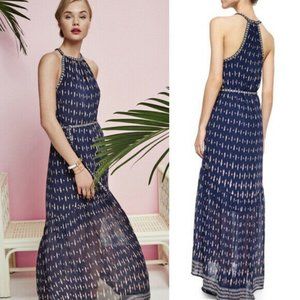 Joie Maryanna Tiered Silk Navy Print Maxi Dress